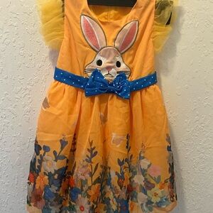 Taylor Kids Dress with Bunny Design - Orange and Blue